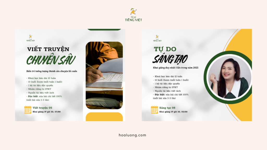 2 khoá học viết Tự do Sáng tạo và Viết truyện chuyên sâu sẽ khai giảng lần lượt vào 5/8 và 7/8 tới đây.